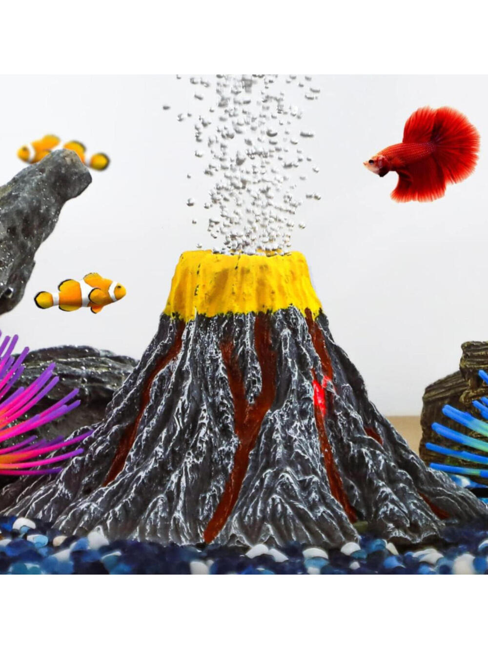 (RGB4) Aquaglobe Aquarium Volcano Ornament Kit Air Stone Bubbler Fish Decor